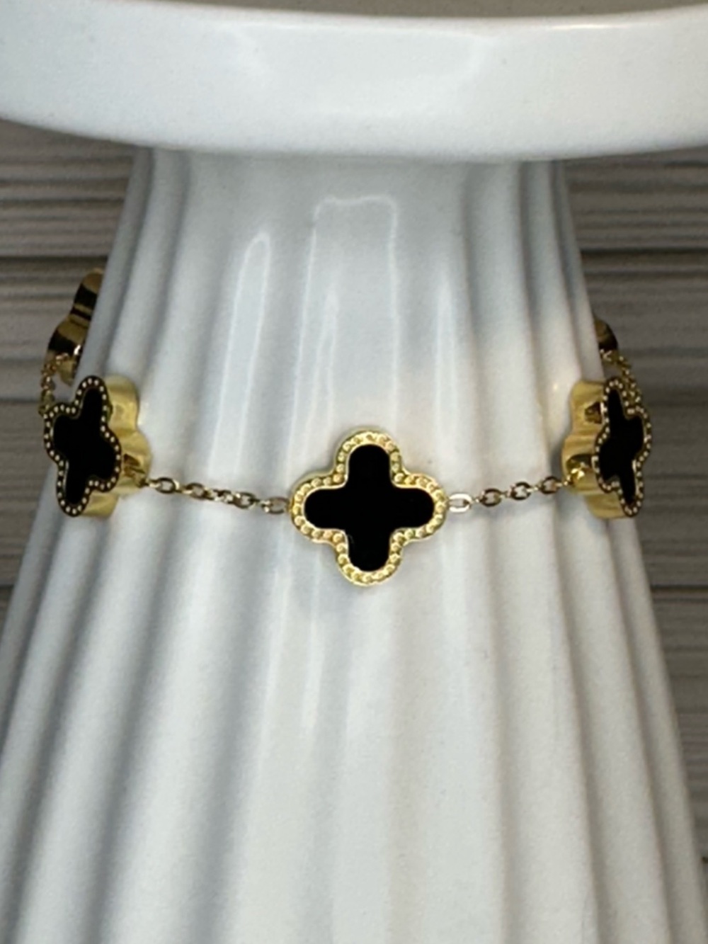 Gold and Black Clover Link Bracelet Women's Fashion Jewelry Trendy